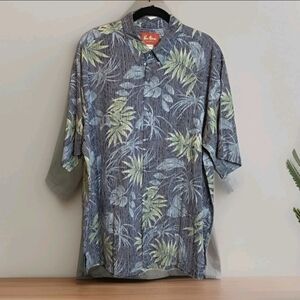 290. Pau Hana Hawaiian Aloha Shirt Mens XL Blue Cotton Blend Stripe Floral